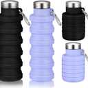 Baderke 2 Pcs Collapsible Water Bottles 17oz Silicone Travel Foldable Portable Water Bottle with Buckle Silicone Lightweight Reusable Leakproof for Camping Hiking Cycling Sport(Purple, Black)