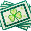 St Patricks Day Placemats Set of 4,12x18 Inch Shamrock Placemats,St Patricks Day Decorations,Placemat for Round Table,Green Place Mats for Indoor Outdoor Party Kitchen Dining