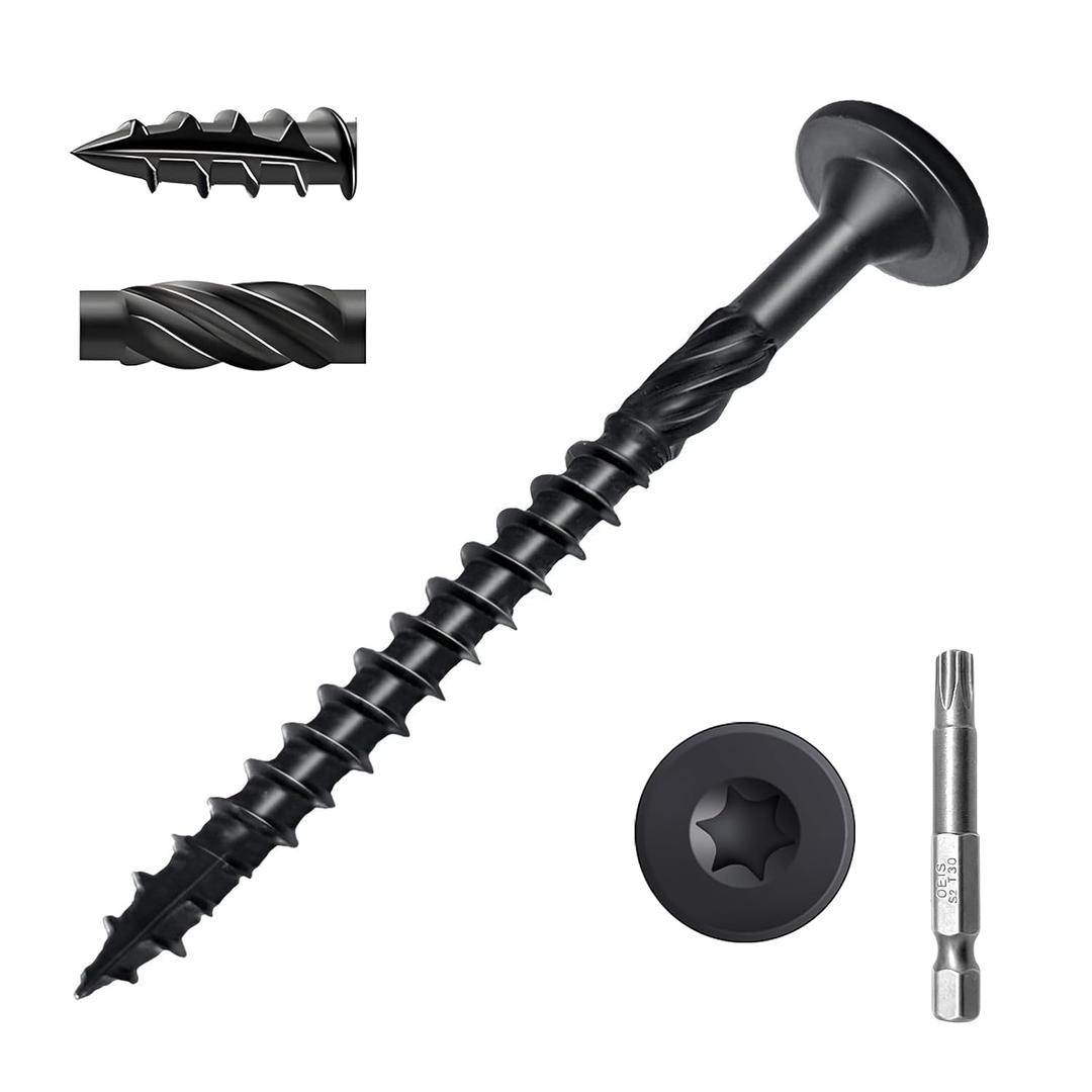 3 Inch Deck Screws 50Pcs, Heavy-Duty Structural Wood Screws, Rust Resistant Timber Screws for Timber/Log/Landscaping Wood, T30 Star Bit (#14 x 3) (Black)