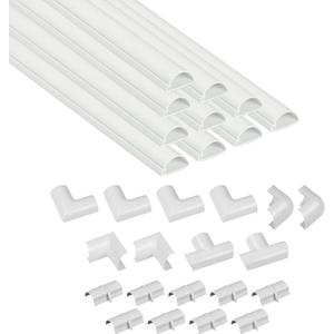 D-Line 157in Cord Cover Kit, Self-Adhesive Wire Hiders, Paintable Cable Raceway to Hide Wires on Wall, Electrical Cable Management - 10x 15.7 Lengths & 19 Accessories - 1.18" (W) x 0.59" (H) - White