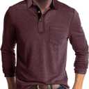 Men's Casual Long/Short Sleeve Polo Shirts Button Classic Cotton Shirt Work Collared Stylish Golf Shirt with Pocket (X-Large, Darkred)