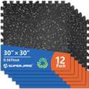 SUPERJARE 30" x 30" Larger Rubber Top Exercise Equipment Mats, 0.56" Thick 12PCS 75 Sq Ft High-Density EVA Foam Interlocking Gym Flooring, Big Workout Mat for Home Gym, Floor Protection, Black/Grey