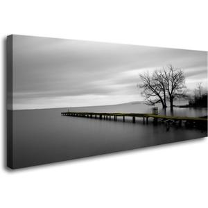 DZL Art S74975 Canvas Prints Modern Minimalist Black and White Lake Trees Landscape Wall Art Painting for Living Room Bedroom Decor Office Wall Decor Home Decoration (60"L x 30"W)