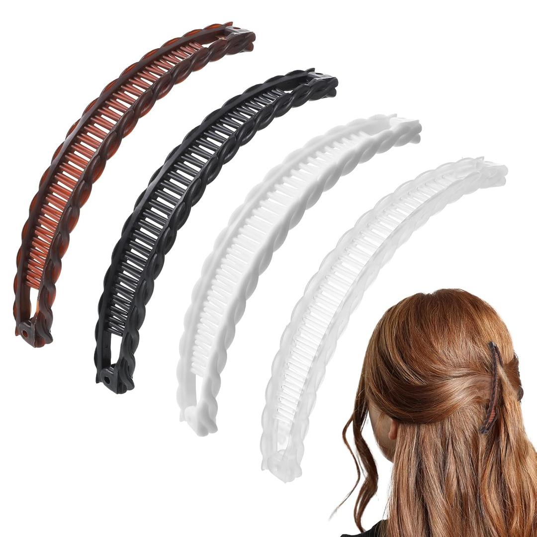 4 Pcs Mixed Colors Banana Hairs Clips Set, Banana Hair Clip Black And Brown Tortoise Clips, Hair Comb Volumizing Hairs Clip For Women Girls