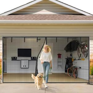 Garage Door Screen 2 Car 16x7ft Garage Screen Door,Upgraded PET Mesh Stronger Than Fiberglass and Polyester,Heavy Duty Weighted Bottom and Magnetic Closure,Hands Free,Easy Assembly