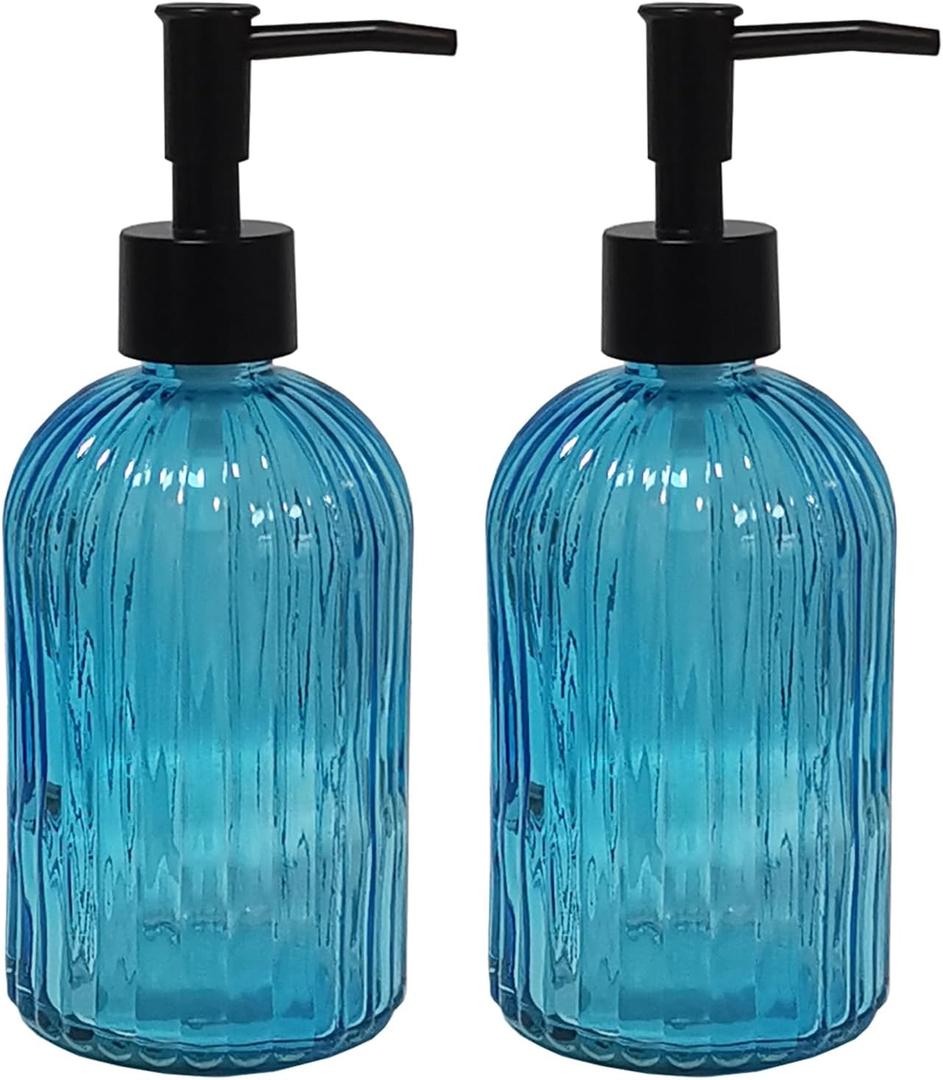 Blue Glass Soap Dispenser Set with Black Pump, 13.5oz Refillable Liquid Hand Soap Dispenser, Lotion Dish Soap Dispenser for Modern Home Decor, Kitchen Countertop, Bathroom, Hotel(2 Pack) Blue Glass Soap Dispenser Set with Black Pump, 13.5oz Refillable Liquid Hand Soap Dispenser, Lotion Dish Soap Dispenser for Modern Home Decor, Kitchen Countertop, Bathroom, Hotel(2 Pack)