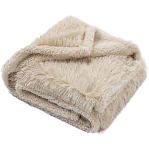 Waterproof Cream Calming Dog Blanket Beige Fluffy Long Faux Fur Pet Throw Blankets for Cats Puppy Couch Sofa Covers Washable Love Bed Cover(Beige,M-57x40in)