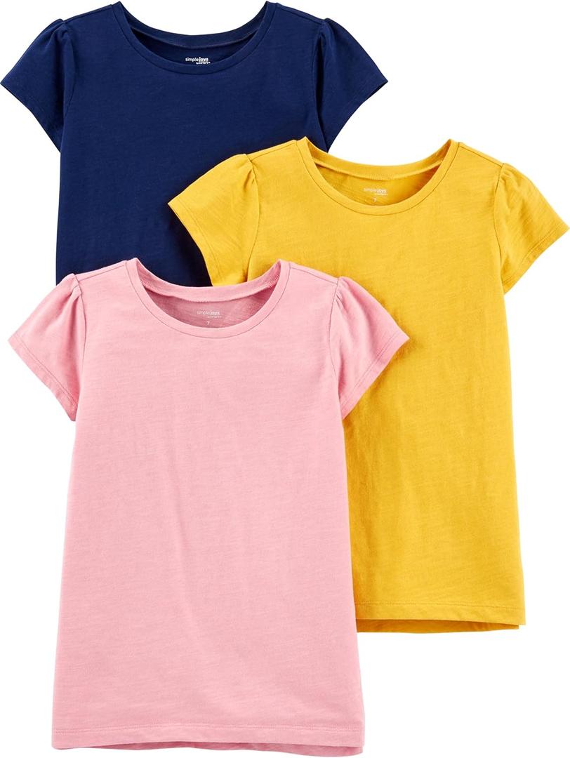 Simple Joys by Carter's Girls Short-Sleeve Shirts and Tops, Pack of 3 (8, Mustard Yellow/Navy/Pink)