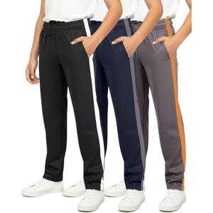 Real Essentials 3 Pack: Boys' Tricot Open Bottom Sweatpants - Athletic Running Pants with Pockets for Kids Teens Youth (Small, Set 6)