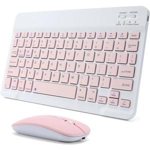 Rechargeable Bluetooth Keyboard and Mouse Combo for iPad, Ultra-Slim Portable Wireless Mouse Keyboard for iPad Pro Air Mini iPhone Samsung Tablet Cell Phone Android, iPadOS/iOS 13 and Above (Pink)