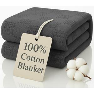 100% Cotton Blanket Twin Size 66x90 - Lightweight Breathable Waffle Weave Thermal Throw for Bed, Sofa & Couch - Soft Cozy, Durable Summer Bedding, All Season Comfort for Home, Travel & Camping, Grey