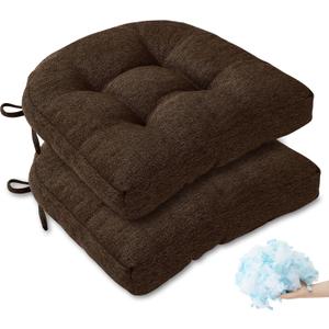 Tromlycs Chair Cushions for Dining Chairs Kitchen Seat Cushions Room Set of 2 Pads with Ties Indoor Non Slip Office 18 x 18 Inch, Dark Brown
