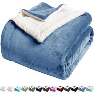 LBRO2M Sherpa Fleece Bed Blanket Queen Size,Super Soft Fuzzy Plush Warm Cozy Fluffy Microfiber Couch Throw Velvet Double Reversible Luxurious Blankets (Light Blue, Queen(90x90 Inches))