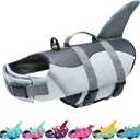 Malier Dog Life Jacket, Ripstop Dog Life Vest with High Buoyancy for Swimming Boating, High Visibility Shark Puupy Lifesaver for Dogs (Gray, Large)