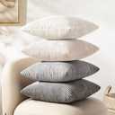 Softalker Decorative Throw Pillow Covers 16x16, Set of 4, Soft Corduroy Solid Striped Pillow Cover, Modern Decor Cushion Pillow Cases for Couch Sofa Bedroom Living Room, White/Grey