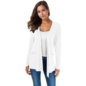 TownCat Womens Lightweight Cardigans Long Sleeve Open Front Casual Cardigan with Pockets (Small, White)