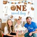 Sursurprise Cookie 1st Birthday Decorations, 5 * 3 ft One Sweet Boy Backdrop Banner Photography Background Photo Studio, Cookie and Milk Party Supplies