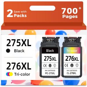 Relcolor Compatible Ink Cartridge Replacement for Canon 275XL 276XL 275 276 XL PG275 CL276 (Black Tricolor, 2-Pack) for TS3522 TR4720 TS3500 TS3520 TR4700 TS3700 TS3720 TS3722 TR4722 Printer