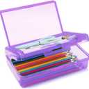 1 Pack Double Layer Hard Pencil Cases, Plastic Translucent Pencil Box with Snap-Tight Lid for Pens, Pencils, School, Stylish Office Supplies Storage Organizer Box, Medium-sized (Light Purple)
