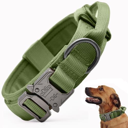 Tactical Dog Collar, Adjustable Military Training Nylon Dog Collar with Control Handle and Heavy Quick-Release Metal Buckle for Small Medium Large Dogs, Green XXL