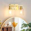 EMONG Gold Bathroom Light Fixtures, 2-Lights Brushed Brass Vanity Light with Clear Glass Shade, Modern Wall Sconces for Hallway, Farmhouse, Living Room