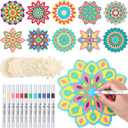 22 Pcs Wooden Mandala Painting Set 10 Mandala Unfinished Wood Cutouts with 12 Markers for Crafts Diwali Craft Wood Slices for Adults Painting DIY Tags Wedding Home Decors(Artsy Style)