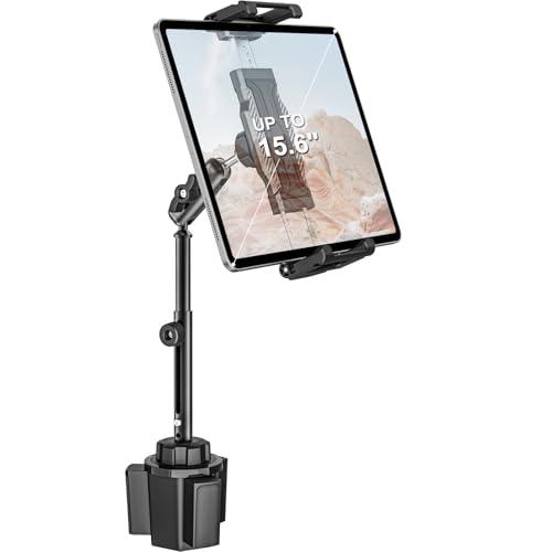 Dosvsi Cup Holder Car Large Tablet Mount, [Up to 15.6"] Metal Adjustable Arm CupHolder Tablet Clip, Heavy Duty Truck Cup Holder for iPad Pro 13 12.9 Air Mini, Galaxy tab, iPhone, 6.1-15.6" Devices