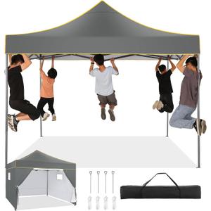 COBIZI 10x10 Heavy Duty Pop Up Canopy Tent for Event Commercial Instant Canopy with 4 Sidewalls, Outdoor Canopy Waterproof Portable Vendor Tent for Parties, Backyard, Camping, UV 50+, Light Gray