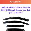 KPY Rain Guards Fit for 2005-2021 Nissan Frontier Crew Cab, Out-Channel Window Visors Vent Wind Deflectors 4PC, Truck Accessories for 2009-2013 Suzuki Equator Crew Cab (Full-Size Cabs)