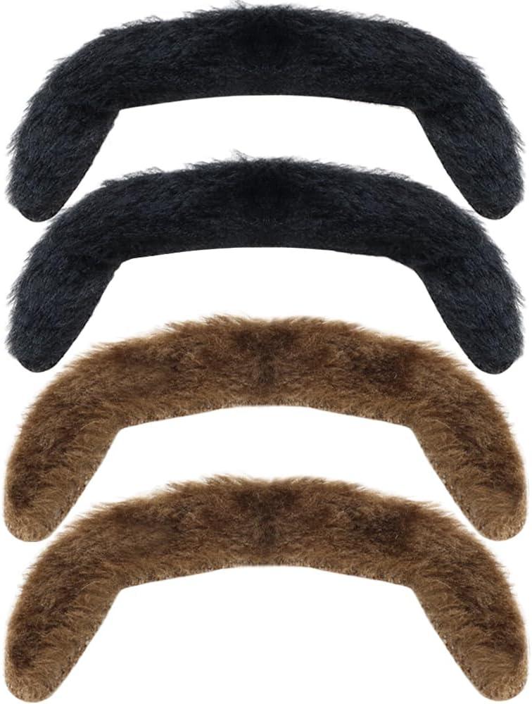 TCOTBE  60s 70s Self Adhesive Fake Short Brown Mustache Black Handlebar Mustache Cop Mustache Novelty False Facial Hair Detective Costume Sonny Bono TV Star Villaine Mustache Halloween Costume