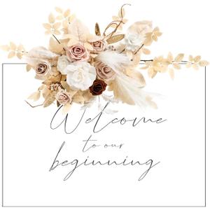 Ling's Moment Fall Wedding Floral Swag Welcome Sign Artificial Flowers Backdrop Garland White Beige for Ceremony Reception Door Wall Easel Home Decoration Entryway Faux Outdoor Board Head Table Decor