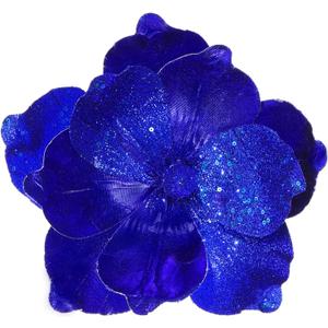 GL-Turelifes 10 Large Glitter Christmas Flowers 6 Pcs Artificial Magnolia Flower Ornaments Fold Floral for Christmas Tree Decorations Xmas Tree New Year Party Wedding Centerpiece (Blue)
