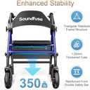 Rollator Walkers with Seat for Seniors, Foldable 8" Big Wheels All Terrain Rolling Walker, Handles and Ergonomic Seat Height Adjustable, 350 lb, FSA HSA Eligible (Blue)