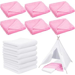 8 Pieces Sleepover Party Supplies Include Soft Throw Blankets and Mattress Sheet(Sheet Only) Pad Covers for Spa Sleepover Slumber Birthday Party Favors (White and Pink)