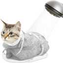 Cat Bathing Bag, Breathable Mesh Anti Scratch Adjustable Cat Grooming Bag for Nail Trimming, Bathing Polyester Soft Cat Washing Bag (White-Gray)