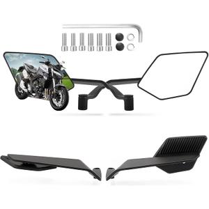 Motorcycle Rear View Mirrors, Stealth Wind Wing Side Mirrors Compatible with 2025 Kawasaki Z400 Z650 Z900 Z1000 Duke 125 200 250 390 690 790 1290 MT03 MT07 etc (Large Mirror(Normal))