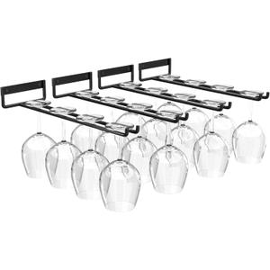 11.8 Inch Wine Glass Rack,Set of 4 Stemware Wine Glass Hanging Rack, Metal Wine Glass Holder Under Cabinet Organization and Storage for Kitchen Bar Decor