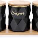 JUXYES Ceramic Canisters Set for Sugar Coffee Tea, Luxurious Storage Containers Set with Lids Decorative Storage Pots Black Storage Jar for Kitchen Counter Dining Room