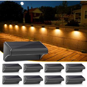 Aulanto Solar Fence Lights 8 Pack-Plus,100 Lumen Big Outdoor Solar Light IP65 Waterproof, Warm White and 10 RGB Modes,Fence Lights Otdoor Solar Lighting for Backyard,Garden,Fence,Wall,Deck,Stairs.