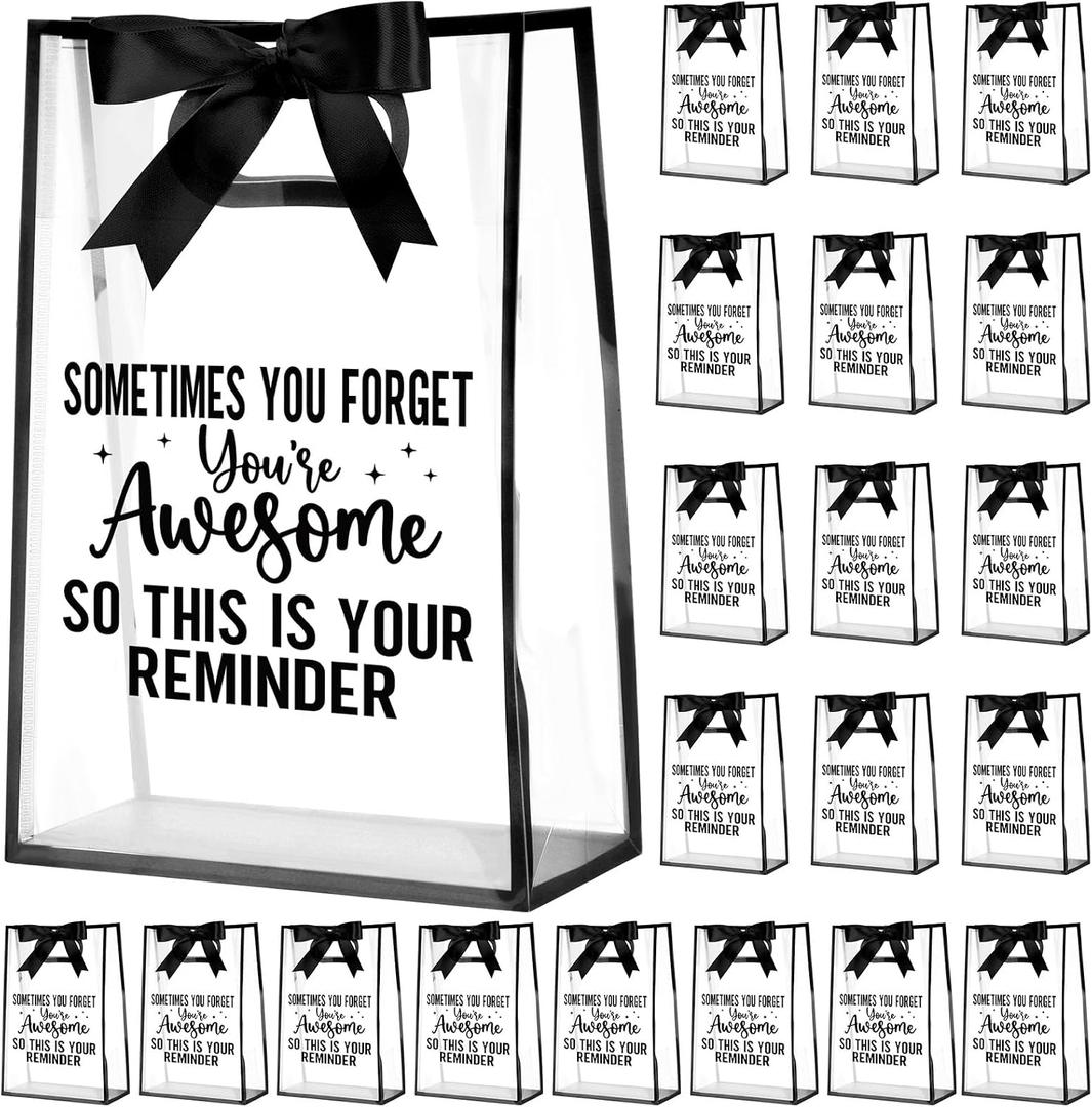 Shinylin 24 Pcs Employee Appreciation Clear Gift Bags Inspirational Clear Plastic Gift Bags with Handle Ribbon Sometimes You Forget Reusable Thank You Party Favor Bag for Employee Coworker Teacher