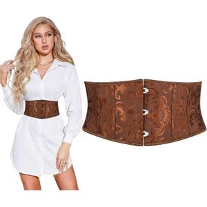 SUOSDEY Jacquard Corset Belt for Women Underbust Boned Lace Up Bustier Waspie Belt Renaissance Steampunk Pirate Corset (Fit Waist Size 33"-36", 07-coffee)