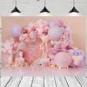 Girl 1st Birthday Balloon Photo Background Pink Balloon Butterfly Newborn Birthday Party Decoration Princess Girl Newborn Christening Backdrop Baby Shower Cake Smash Backdrop (7X5FT), Clear