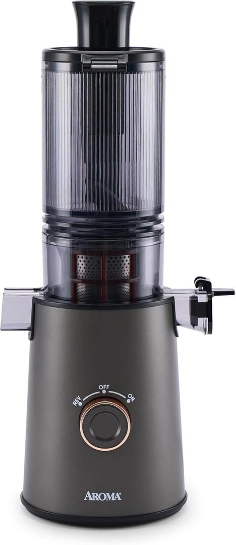 AROMA Cold Press Juice Machine Slow Masticating Fruit and Vegetable Juicer for Home with Large 4-Inch Feeder and Double Pulp Filter (Gray)