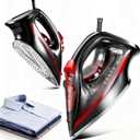 Steam Iron for Clothes 15s Fast Heat-up, 1500W Iron with 13.21oz Water Tank, Non-Stick Ceramic Soleplate, Anti-Drip, Auto-Off, Burst Steam, Self-Cleaning, Ironing Clothes for Home (Dark red)