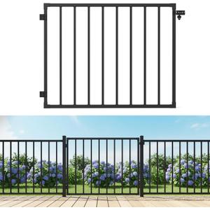 tonchean Heavy-Duty Deck Fence Gate 38''H x 48''W Black Steel Fence Door with Customizable Width Outdoor Dog Gate Metal Gate for Residential, Yard, Patio, Includes Hinges and Latch