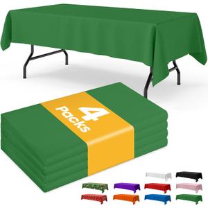 Green Plastic Table Cloth - 4 Pack 54"  108" Rectangle Disposable Tablecloths for 6FT Tables, Waterproof Table Cover for Party, Holiday & Gathering Use