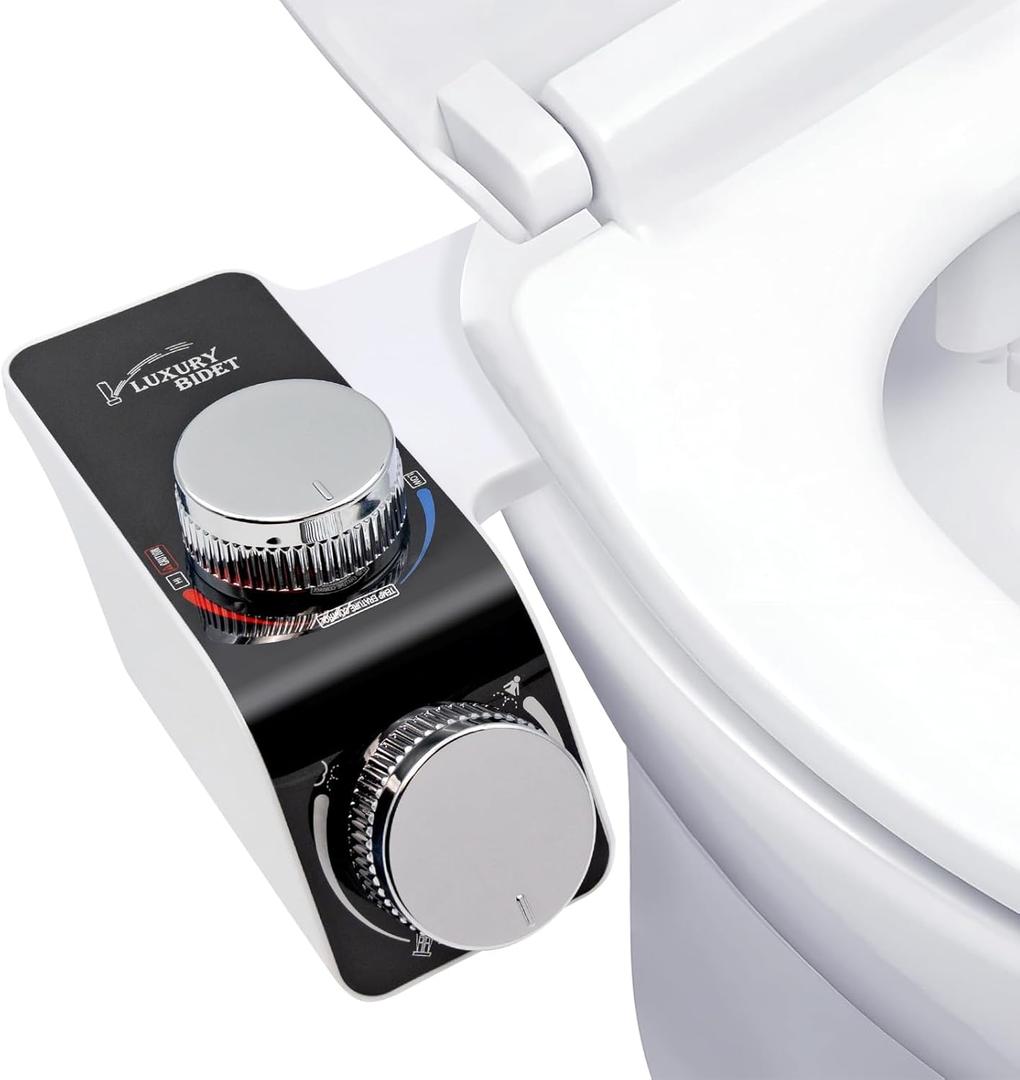 (Hot and Cold) Bidet Attachment, Non-Electric Cold Water Bidet Toilet Seat Attachment with Pressure Control, Retractable Self-Cleaning Dual Nozzles for Front and Back Cleaning