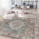 Machine Washable 9x12 Area Rugs for Living Room Vintage Carpet Non Slip Low Pile Water Repellent Soft Print Pattern for Bedroom Indoor Decor Polyester Rug Browngreen