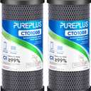PUREPLUS 5 Micron 10" x 4.5" Whole House CTO Coconut Shell Activated Carbon Water Filter Replacement Cartridge for Dupont WFHDC8001, CB-BB-10, GE FXHTC, GXWH40L, GXWH35F, GNWH38S, CTO10BB, 2PACK