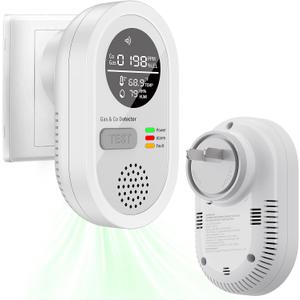 Carbon Monoxide Detectors, Plug in CO and Natural Gas Detector, Combination Gas & Carbon Monoxide Detectors with Alarm - Portable 4 in 1 CO & Gas Detector with Temperature/Humidity for Home/Travel/RV